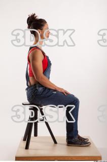Sitting pose blue jeans red singlet of Rebecca 0005
